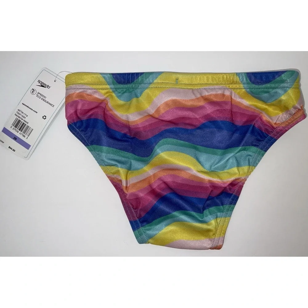 NWT Men's Speedo Vibe Collection Eco Endurance Brief Swim Trunks Rainbow Wave 26